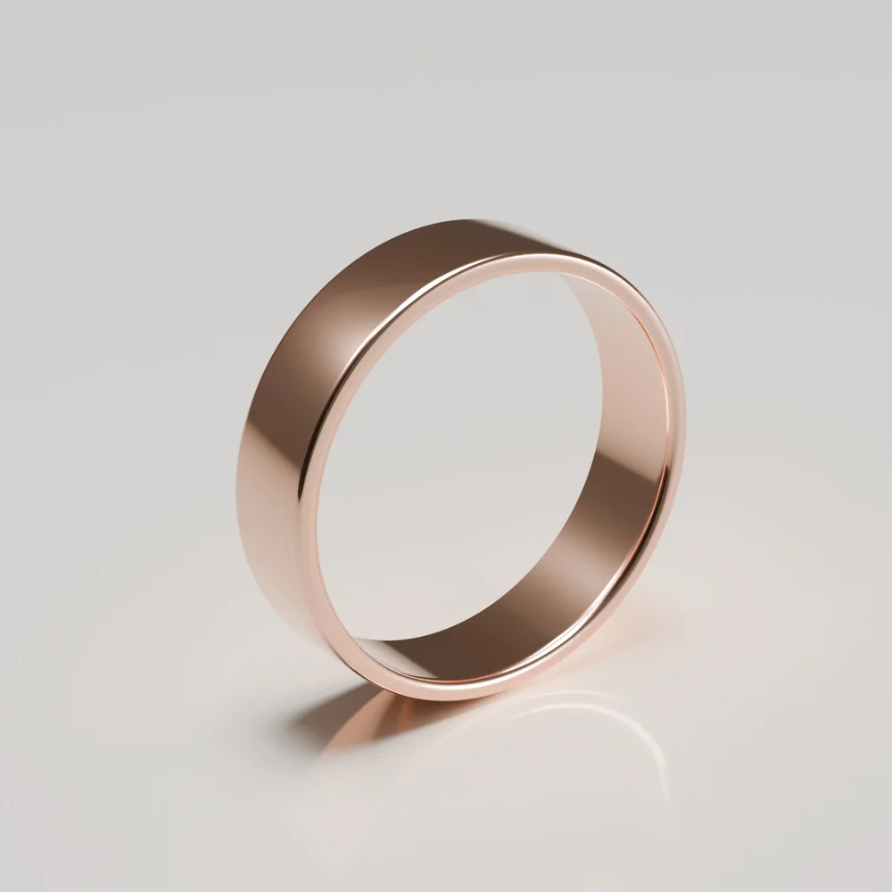 6mm 18ct Rose Gold Flat Band Wedding Ring - Polished