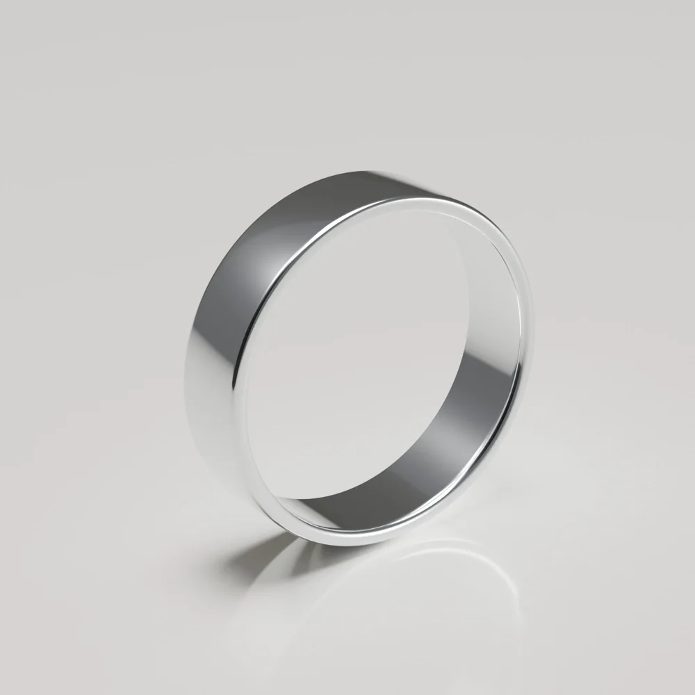 6mm 18ct White Gold Flat Band Wedding Ring - Polished