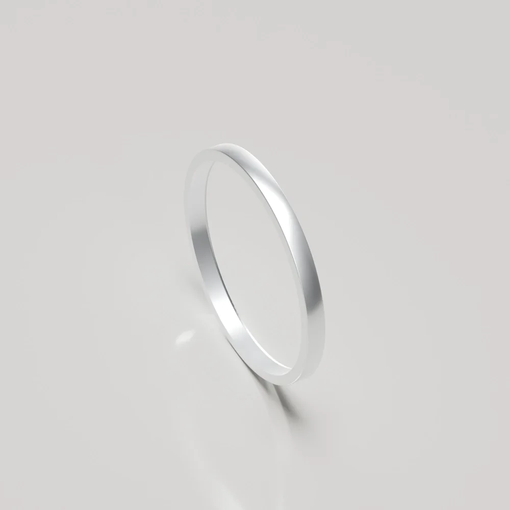 2mm 18ct white gold brushed flat band wedding ring inside