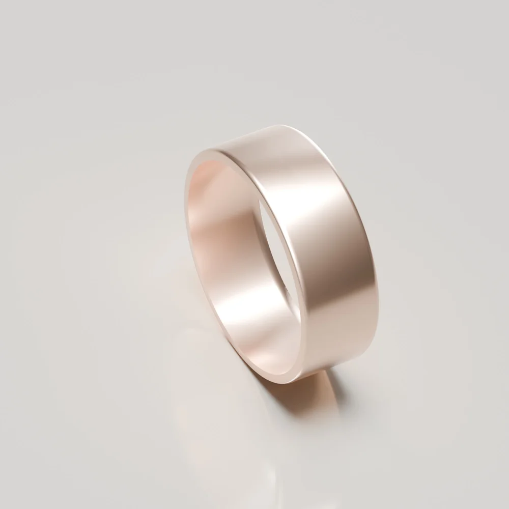 8mm 9ct rose gold brushed flat band wedding ring inside