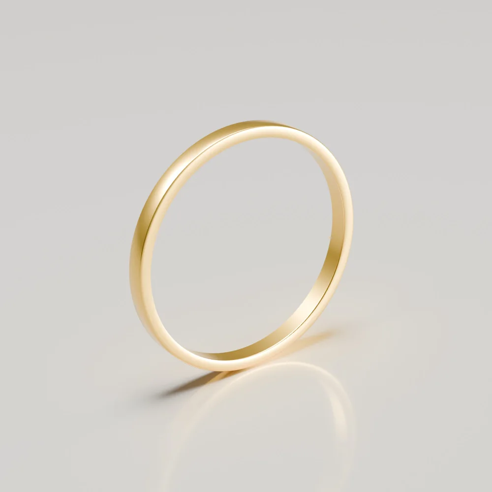 2mm 18ct Yellow Gold Flat Band Wedding Ring - Brushed