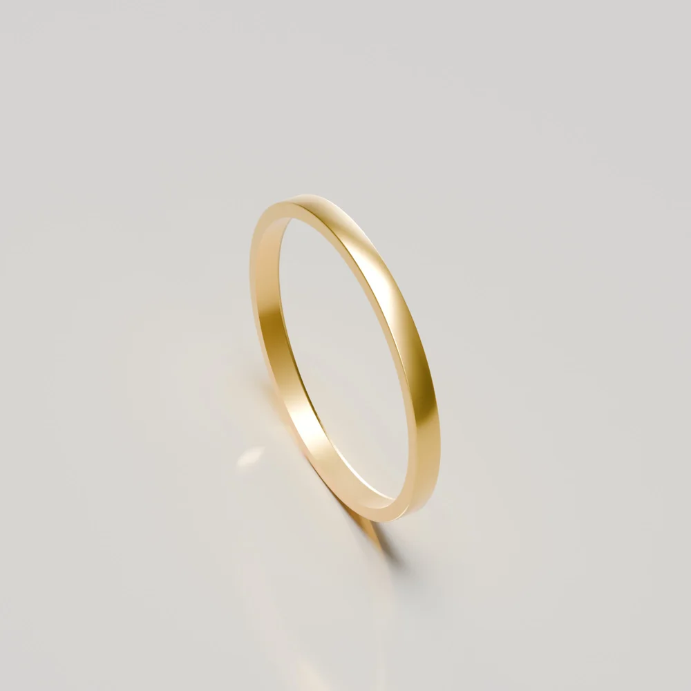 2mm 18ct yellow gold brushed flat band wedding ring inside