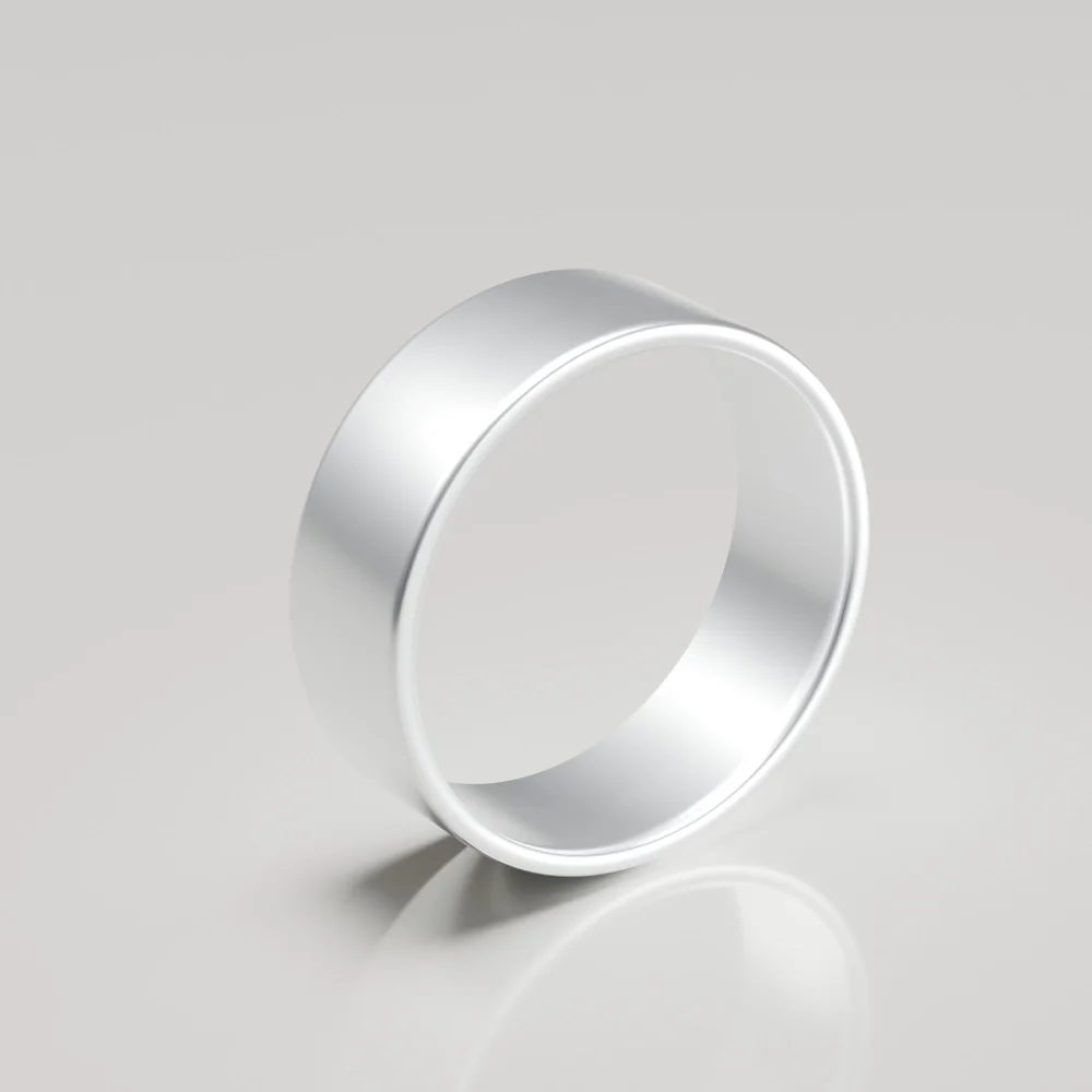 8mm 9ct White Gold Flat Band Wedding Ring - Brushed